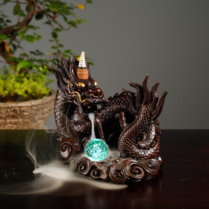 Dragon Playing with Pearl LED Backflow Incense Burner