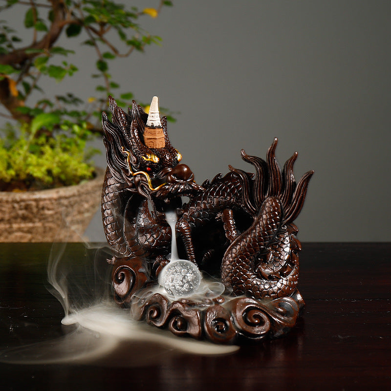 Dragon Playing with Pearl LED Backflow Incense Burner