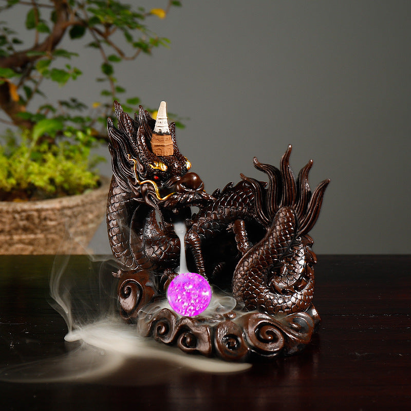 Dragon Playing with Pearl LED Backflow Incense Burner