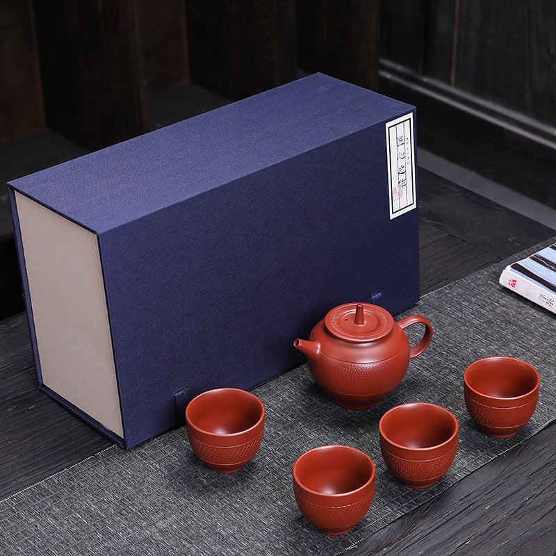 Premium Purple Clay Teapot One Pot Four Cups Travel Set