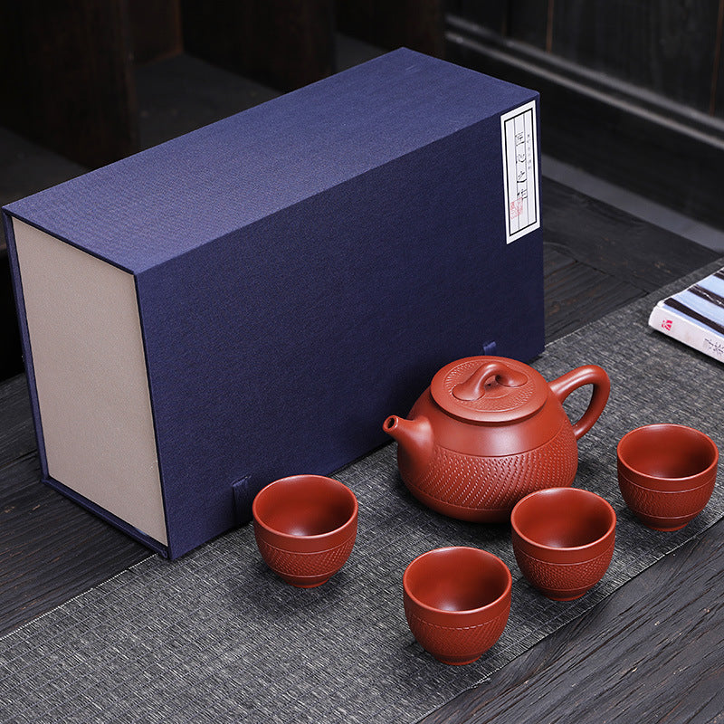 Premium Purple Clay Teapot One Pot Four Cups Travel Set