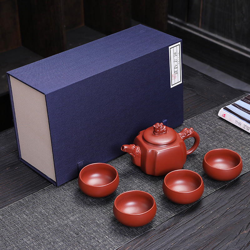 Premium Purple Clay Teapot One Pot Four Cups Travel Set