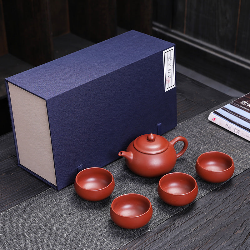 Premium Purple Clay Teapot One Pot Four Cups Travel Set