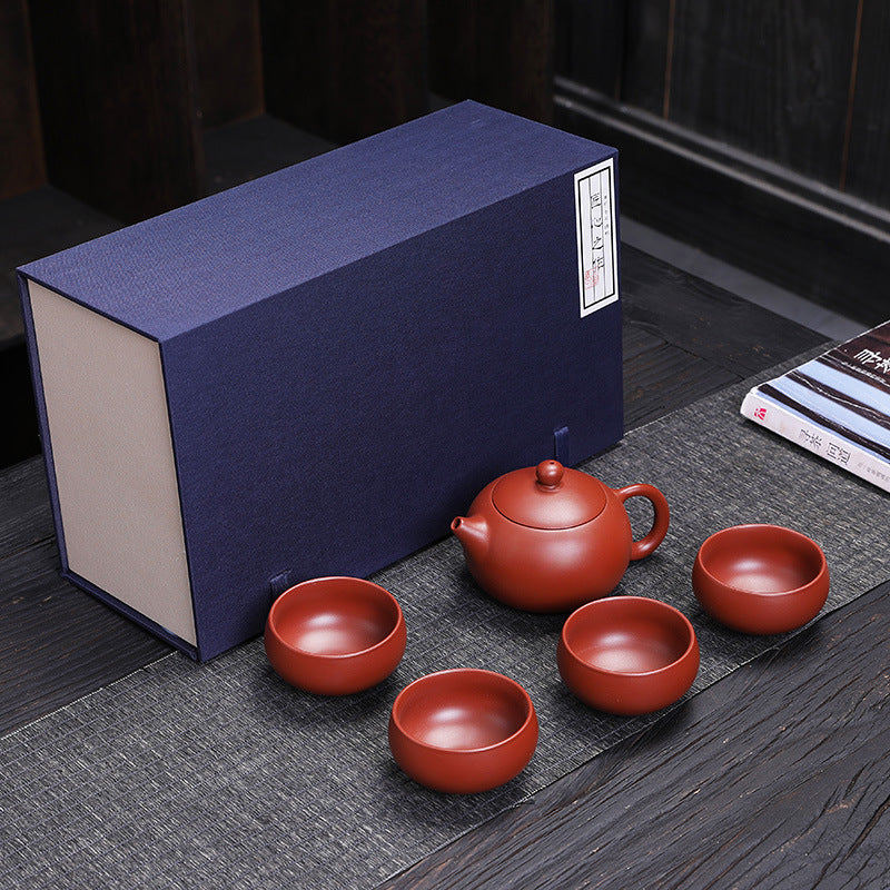 Premium Purple Clay Teapot One Pot Four Cups Travel Set