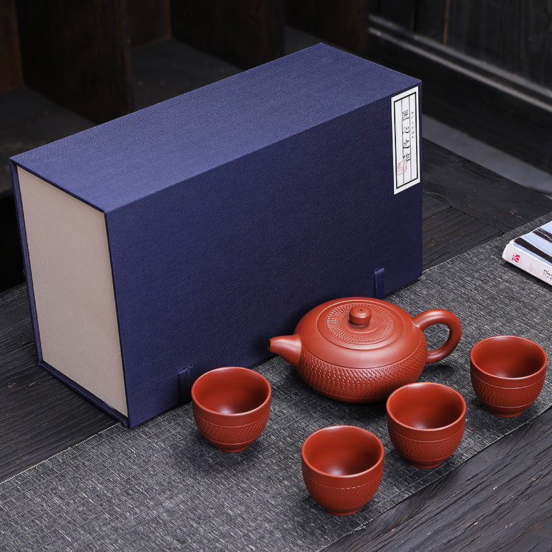 Premium Purple Clay Teapot One Pot Four Cups Travel Set