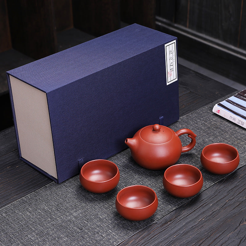 Premium Purple Clay Teapot One Pot Four Cups Travel Set