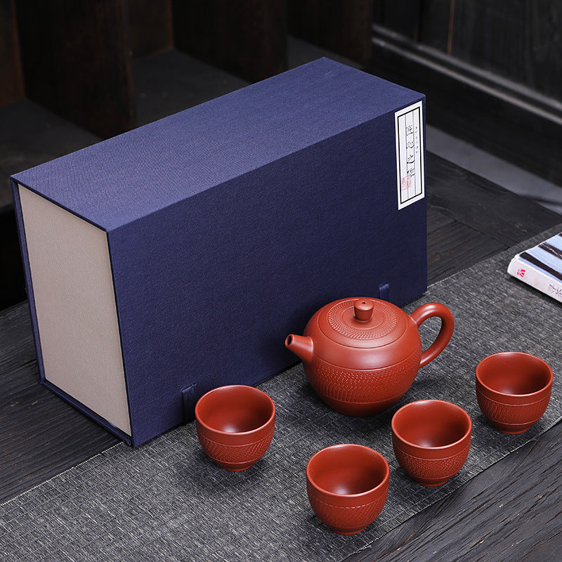 Premium Purple Clay Teapot One Pot Four Cups Travel Set