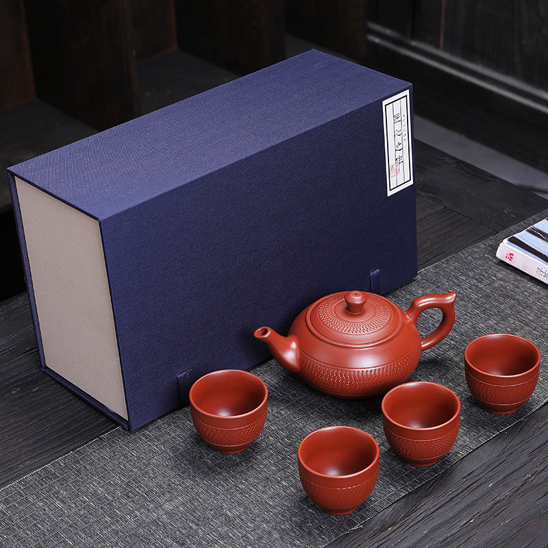Premium Purple Clay Teapot One Pot Four Cups Travel Set