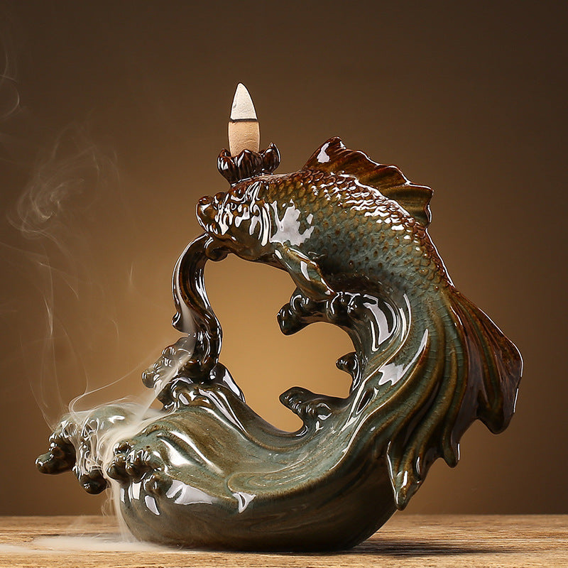 Fish Leaping Dragon Gate Backflow Incense Stove