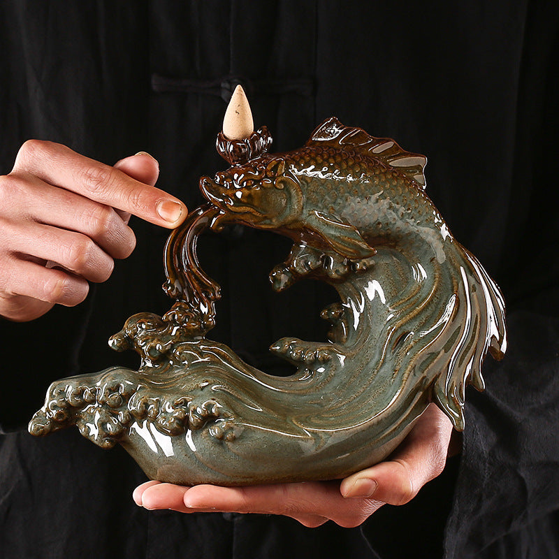 Fish Leaping Dragon Gate Backflow Incense Stove