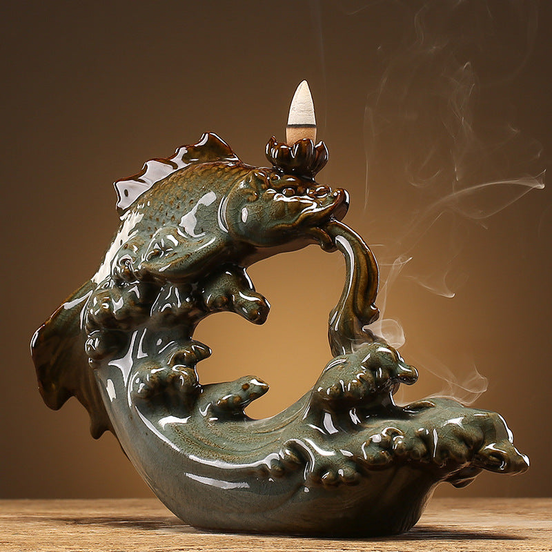 Fish Leaping Dragon Gate Backflow Incense Stove