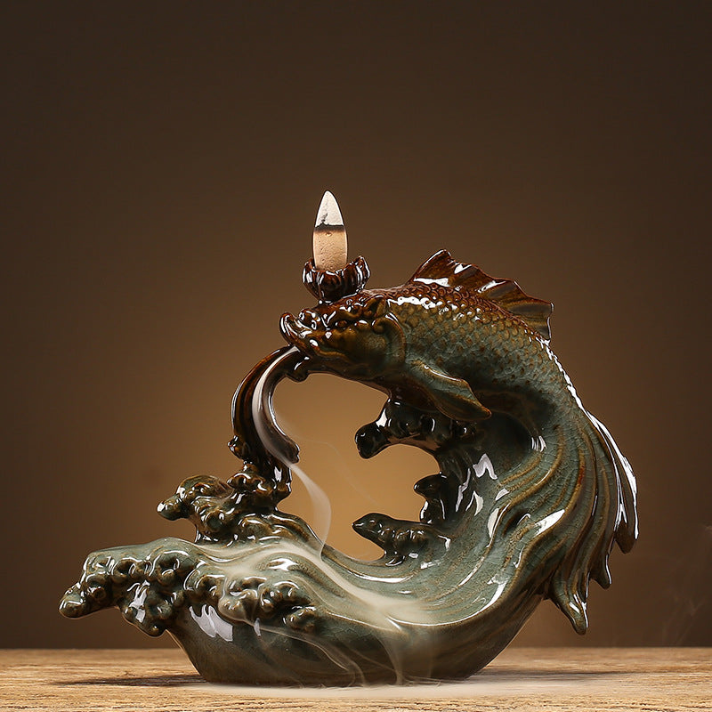 Fish Leaping Dragon Gate Backflow Incense Stove