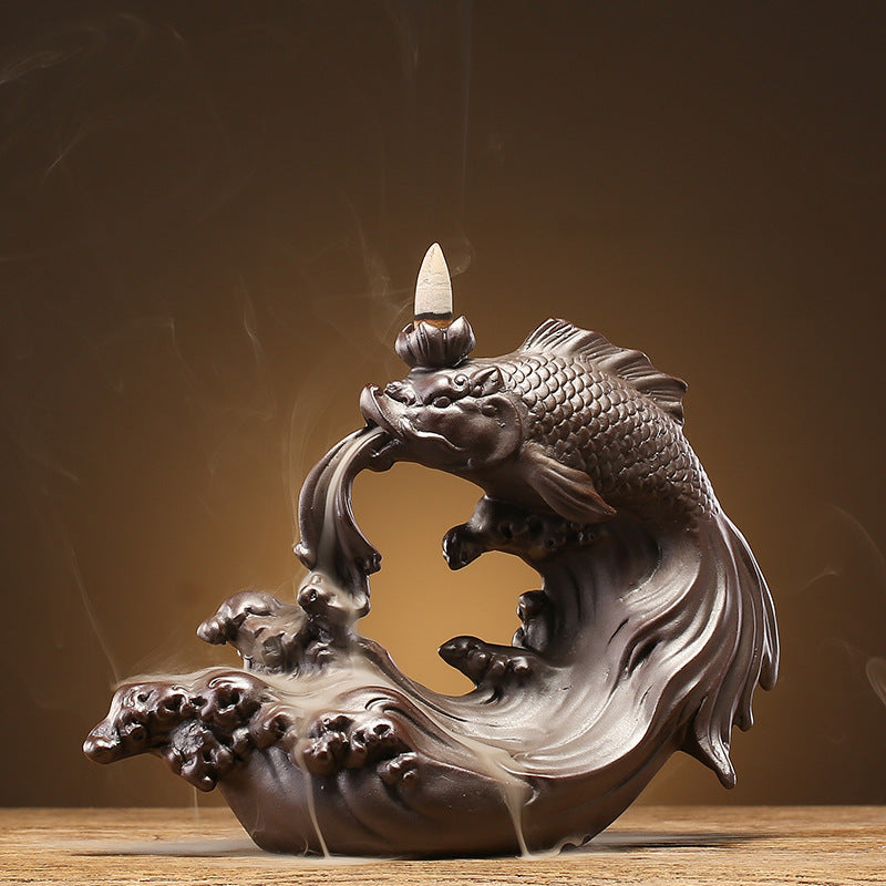 Fish Leaping Dragon Gate Backflow Incense Stove