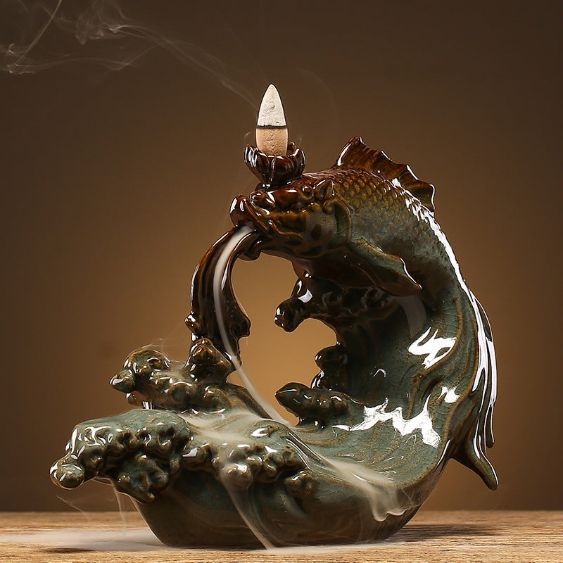 Fish Leaping Dragon Gate Backflow Incense Stove