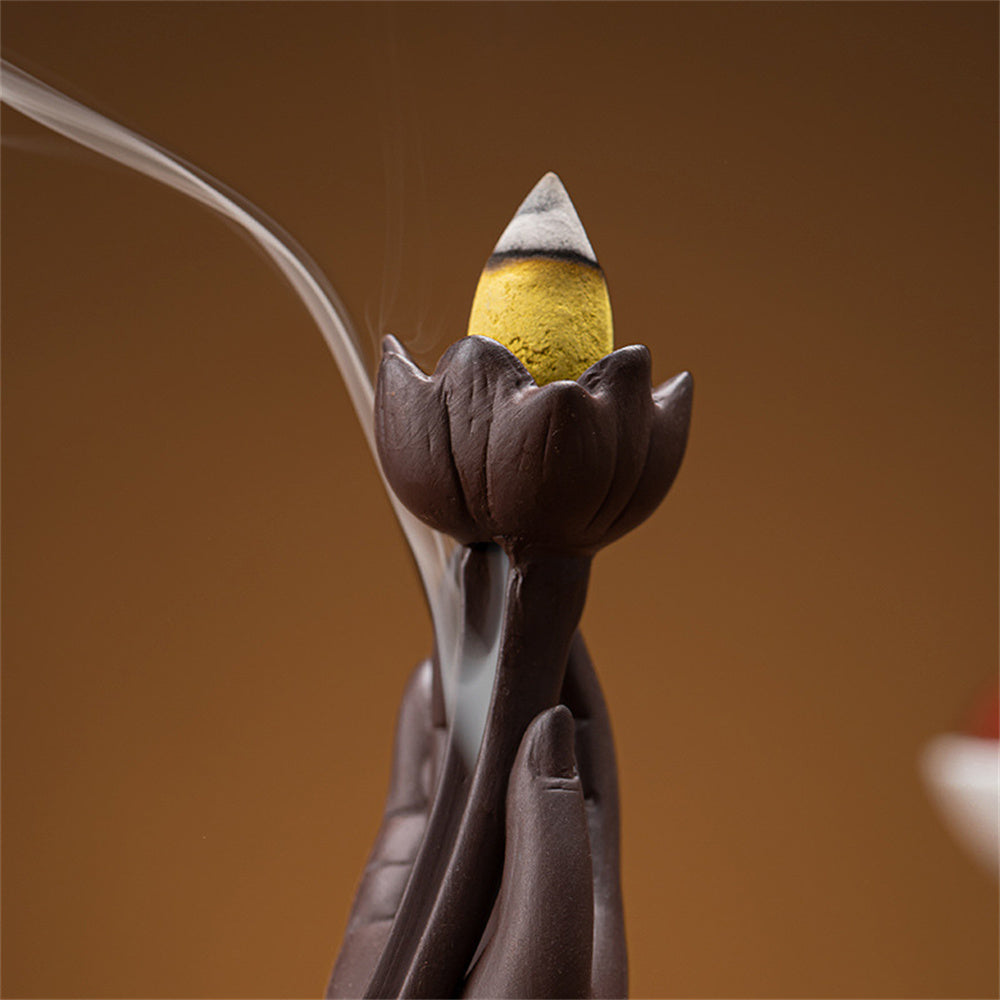 Buddha Hand Holding Lotus Zen Incense Burner Set