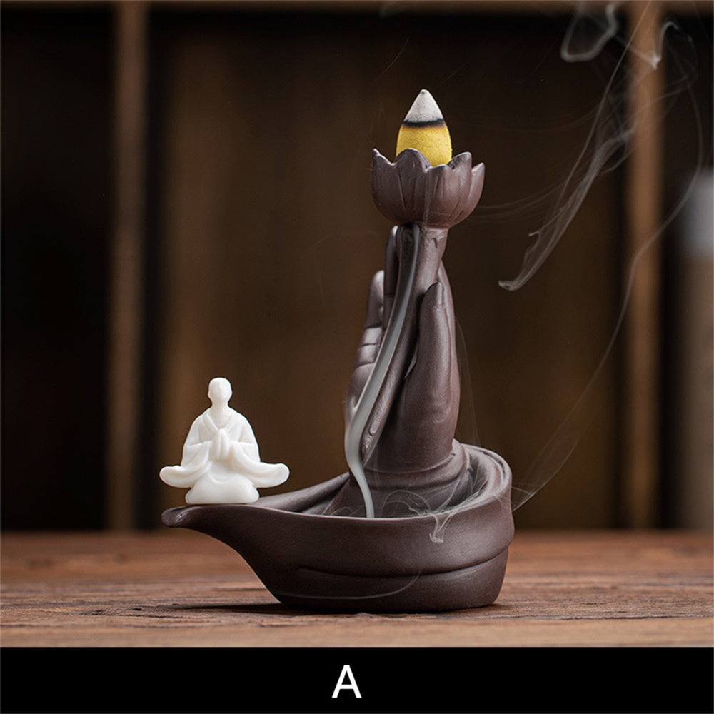 Buddha Hand Holding Lotus Zen Incense Burner Set