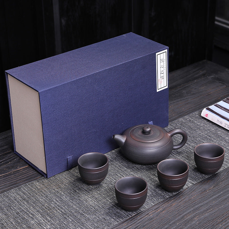 Jianshui Purple Pottery One Pot Four Cups Travel Tea Set