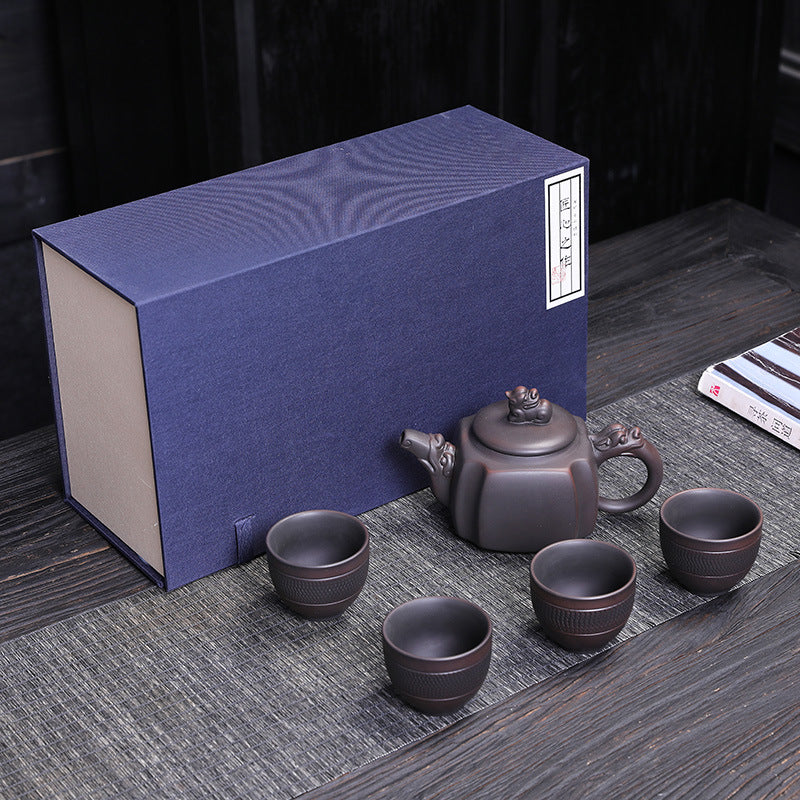 Jianshui Purple Pottery One Pot Four Cups Travel Tea Set