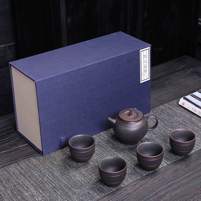 Jianshui Purple Pottery One Pot Four Cups Travel Tea Set