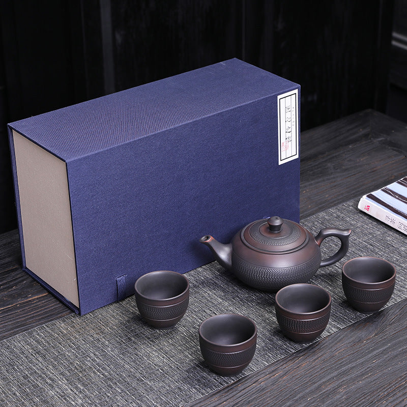 Jianshui Purple Pottery One Pot Four Cups Travel Tea Set
