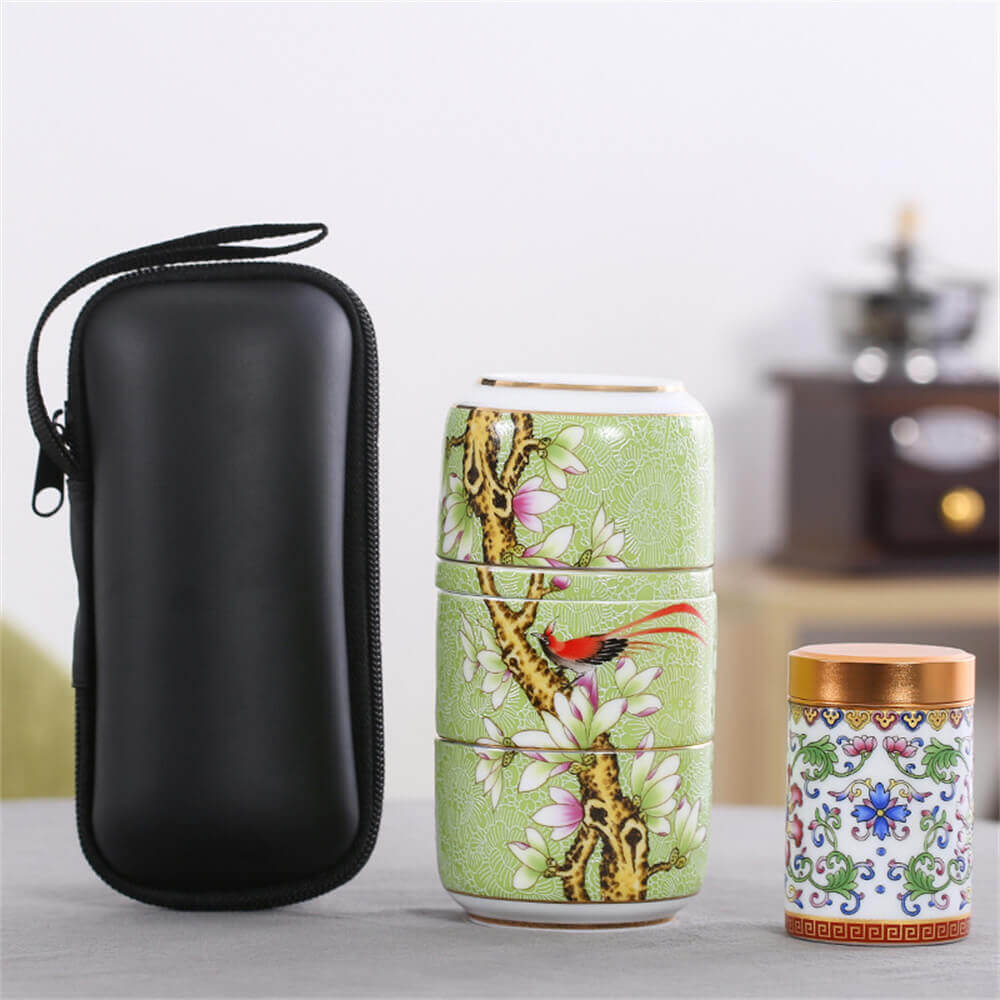 Bird's song and fragrance of flowers concentric travel tea set