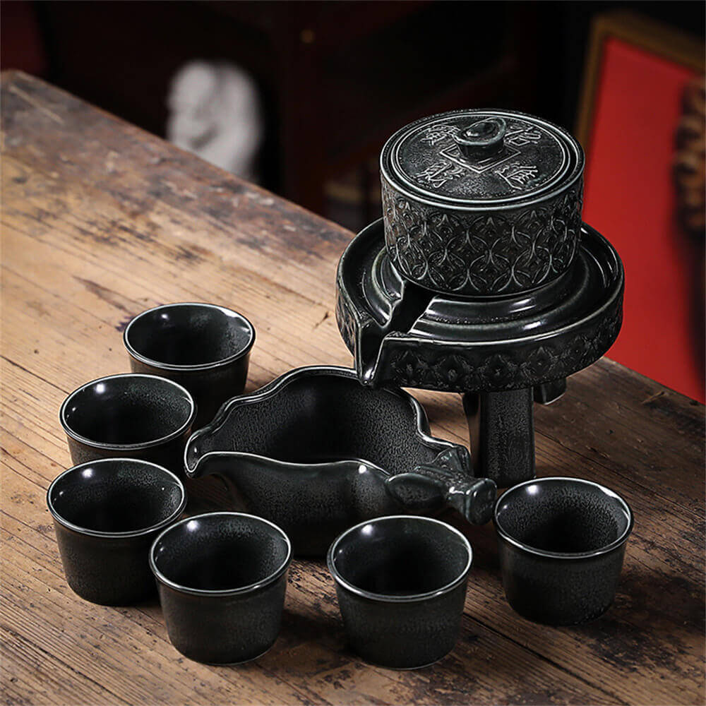 Blue Porcelain Stone Grinding Semi-Automatic Tea Set