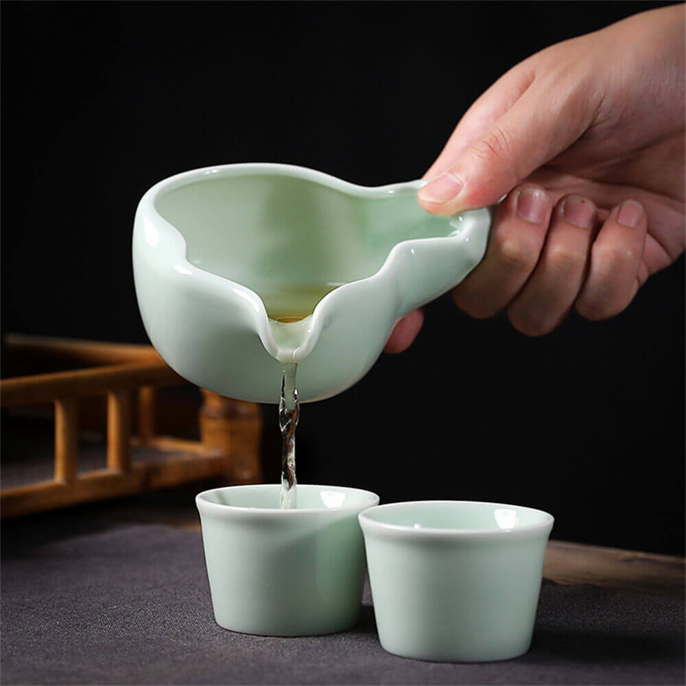 Blue Porcelain Stone Grinding Semi-Automatic Tea Set