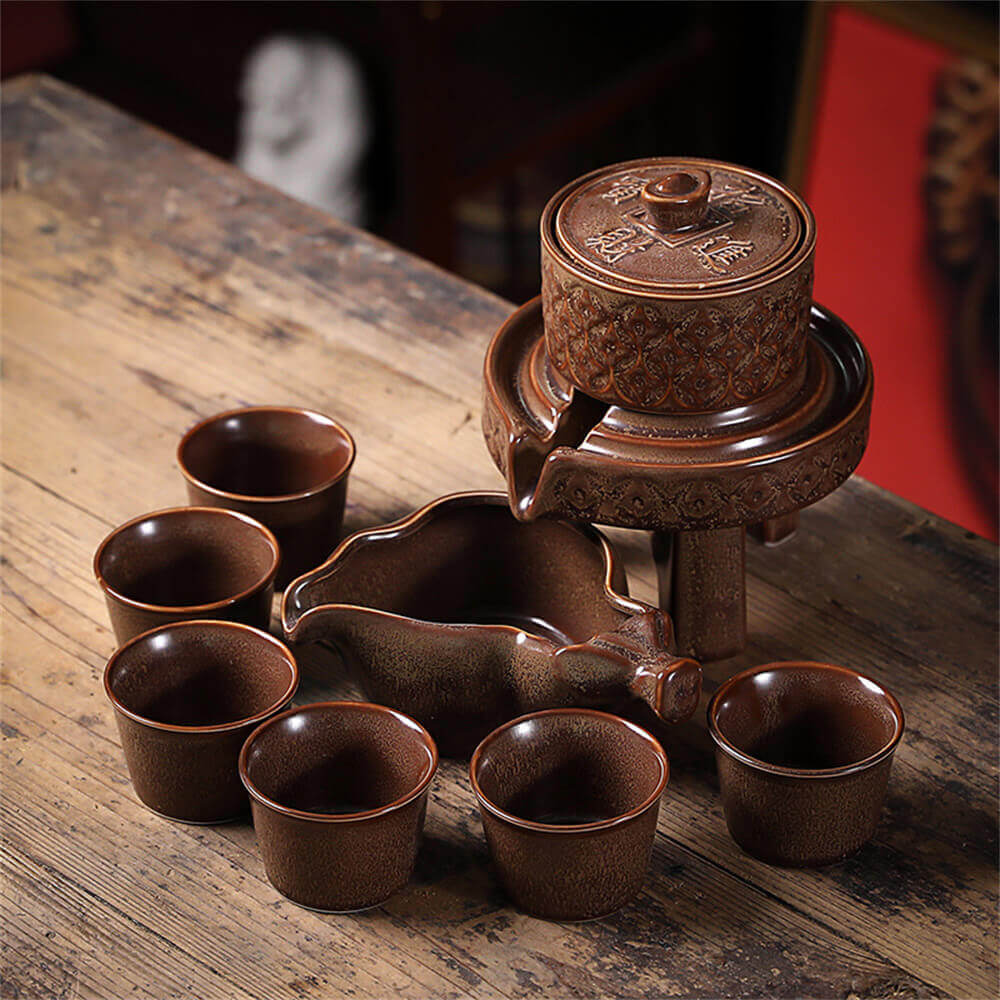 Blue Porcelain Stone Grinding Semi-Automatic Tea Set