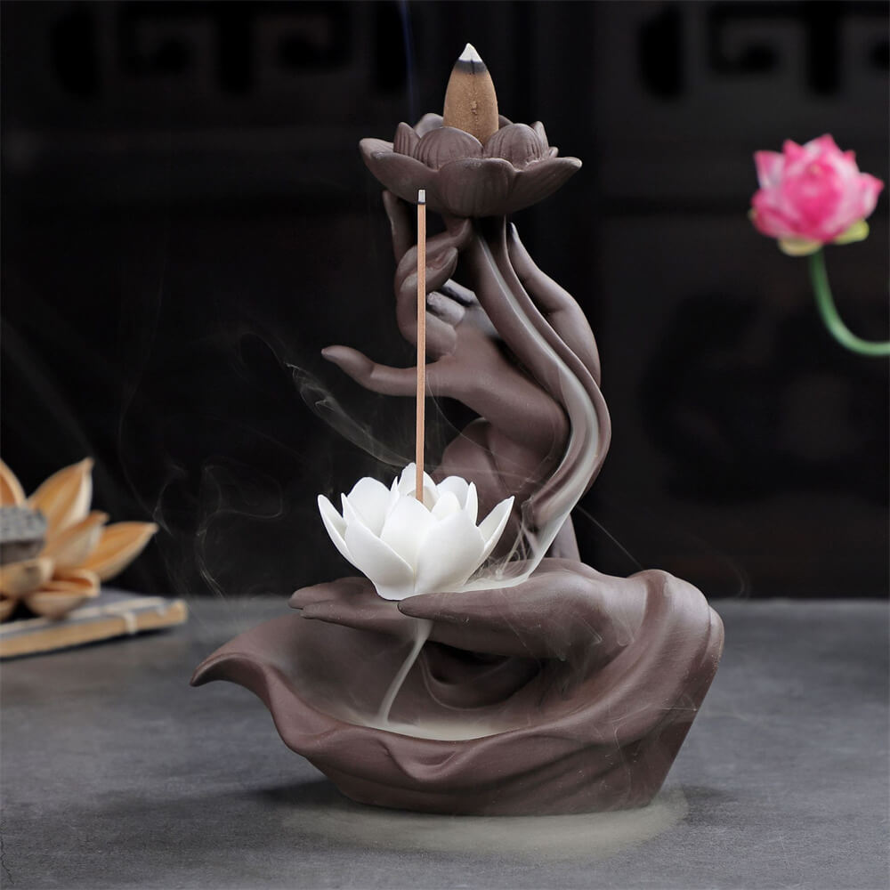 Buddhist hand back flow incense burner