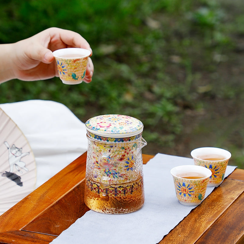 Propitious Blessed Enamel Color Travel Tea Set