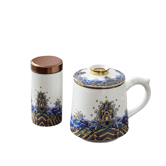 Ceramic personal water cup set thread drawing enamel ribbon cover filter tea separation office meeting Mug