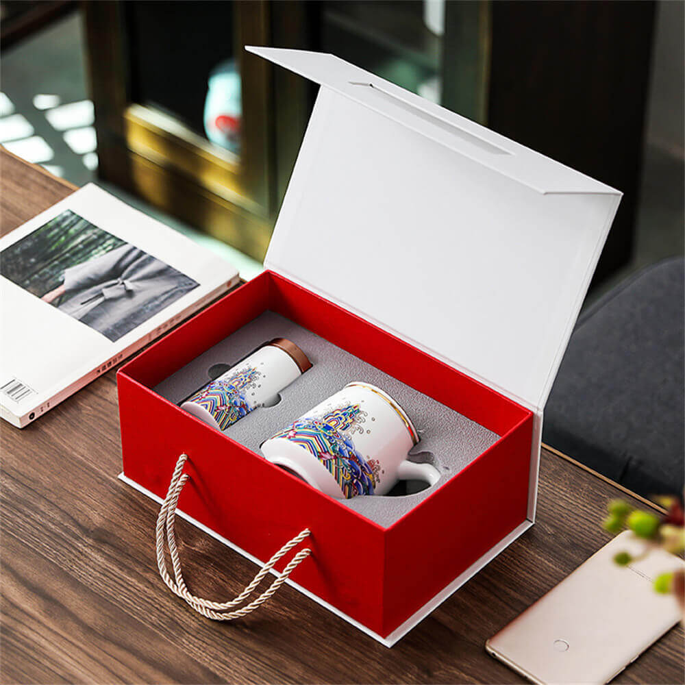 Ceramic personal water cup set thread drawing enamel ribbon cover filter tea separation office meeting Mug
