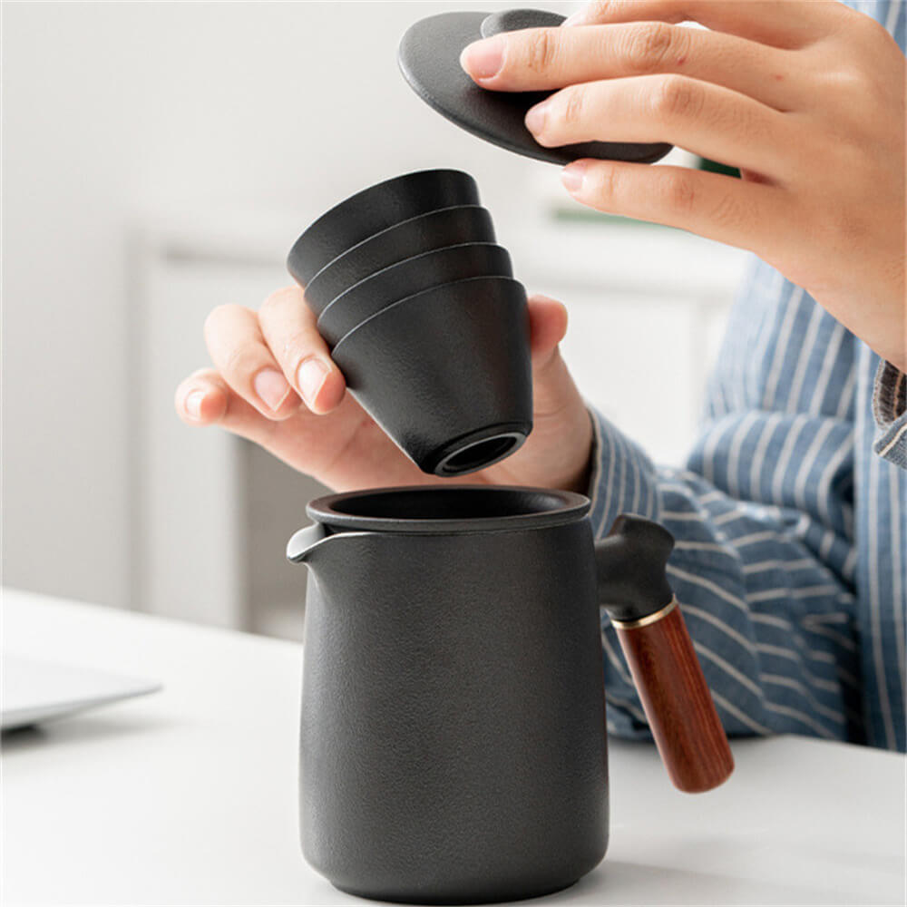 Frosted texture one pot of four cups travel and office tea set