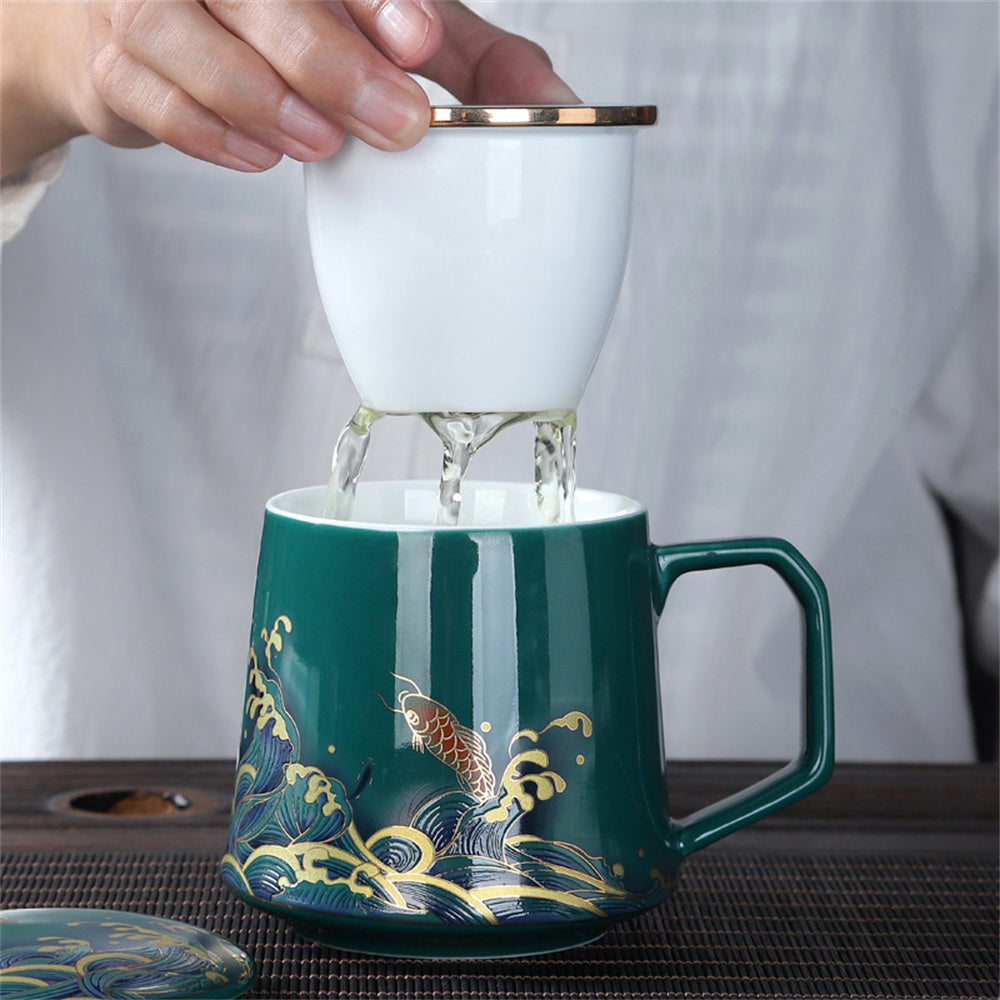 Fish Jump Over The Dragon Gate Mug Office Cup