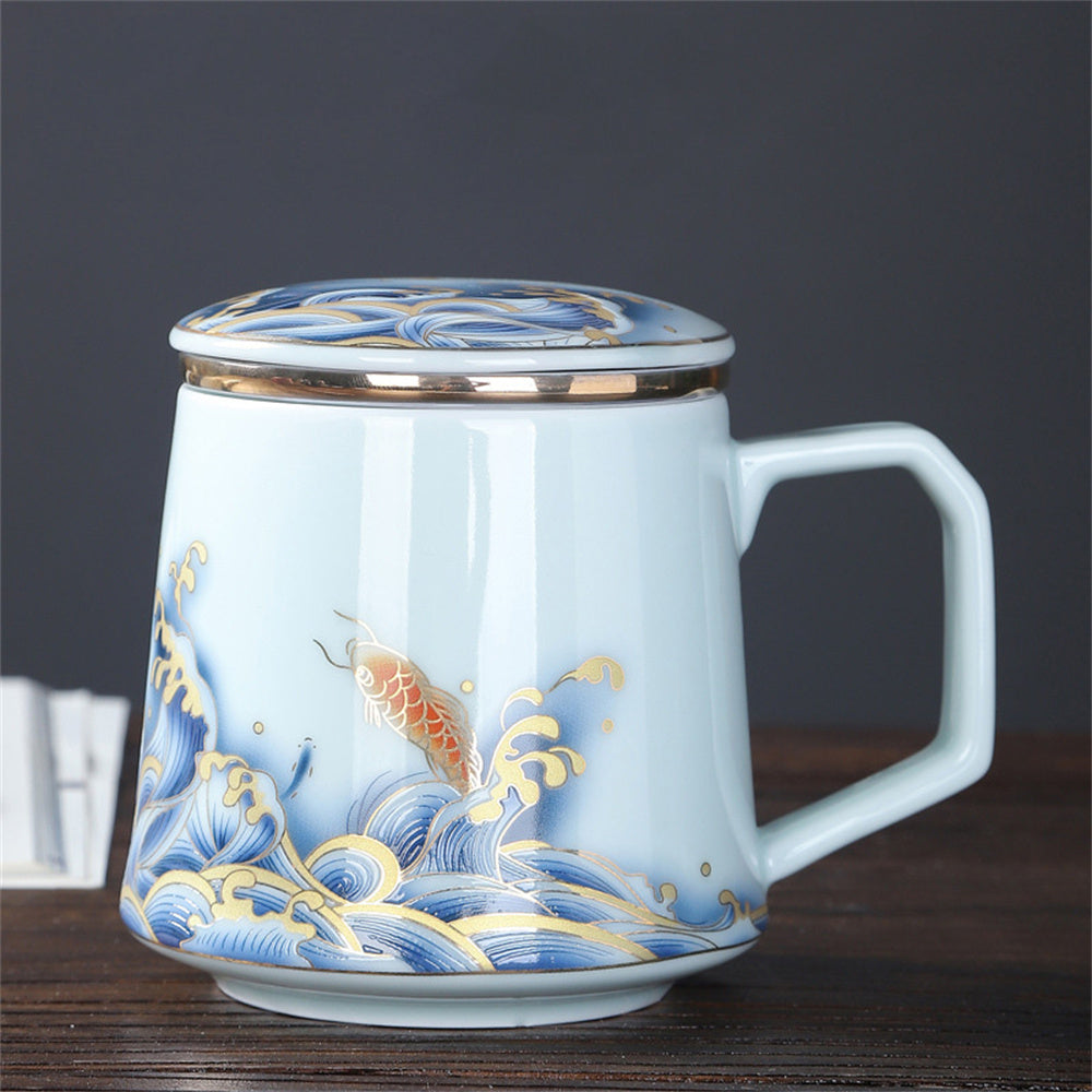 Fish Jump Over The Dragon Gate Mug Office Cup