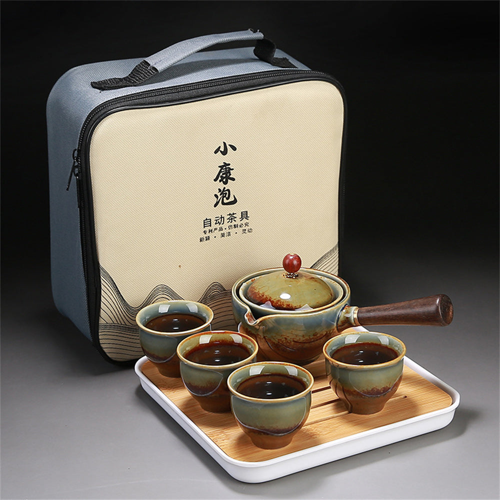 Rocking Wooden Handle Teapot Automatic Tea Set