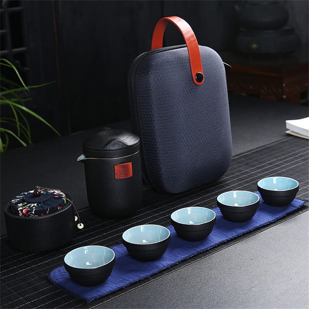 Black Pottery Travel Tea Set