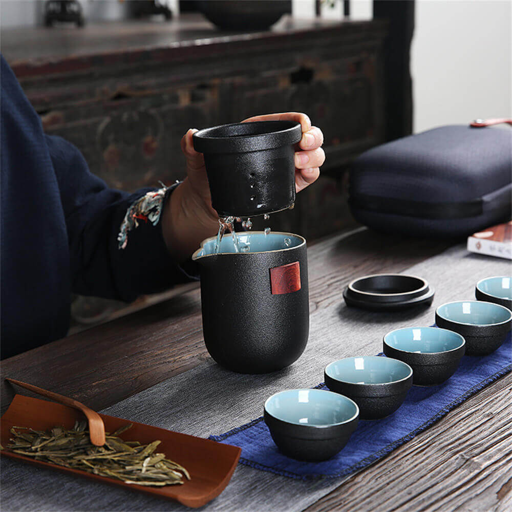 Black Pottery Travel Tea Set