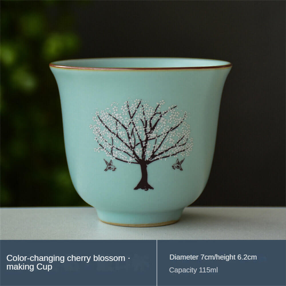 Thermochromic Ru kiln Cherry blossom cup