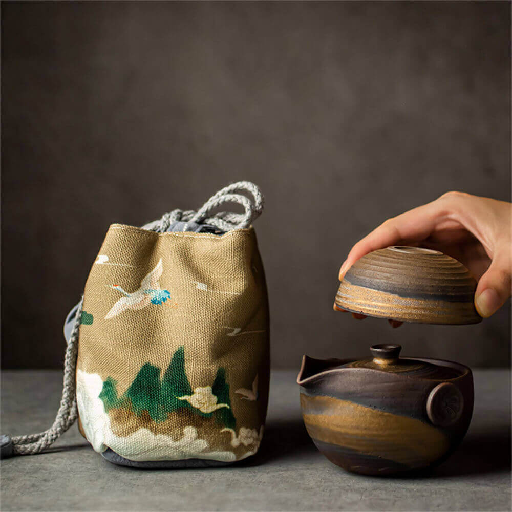 Ceramic Lotus Traveling Tea Set