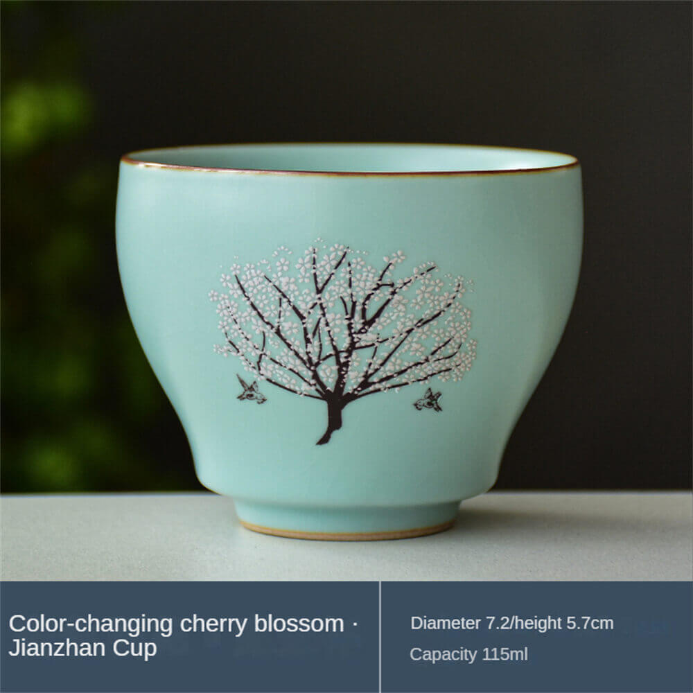 Thermochromic Ru kiln Cherry blossom cup