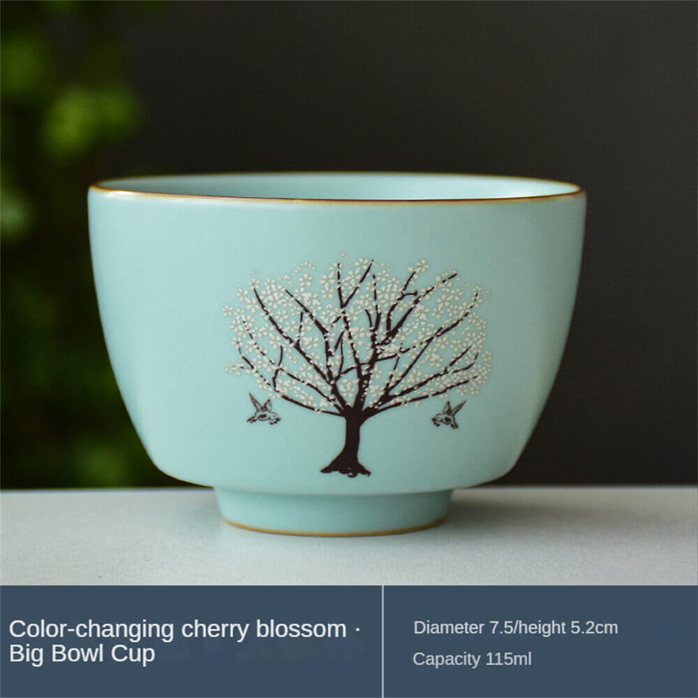Thermochromic Ru kiln Cherry blossom cup