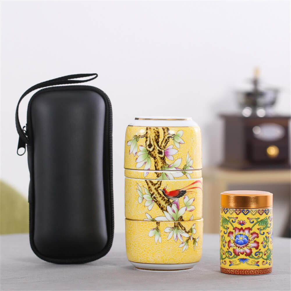 Bird's song and fragrance of flowers concentric travel tea set