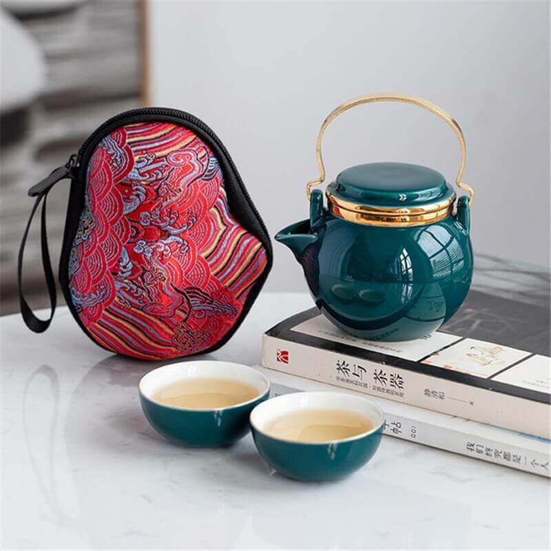 The Gourd Shape One Pot Two Cup Travel Tea Set