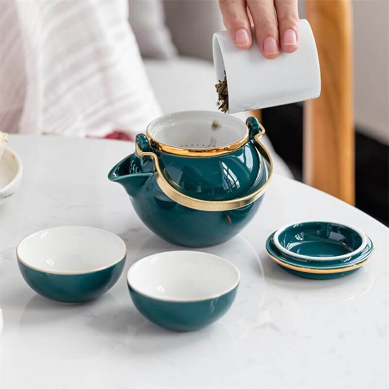 The Gourd Shape One Pot Two Cup Travel Tea Set