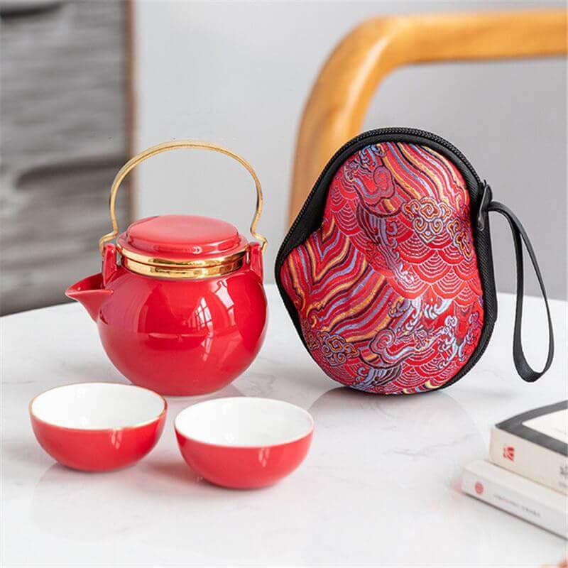 The Gourd Shape One Pot Two Cup Travel Tea Set
