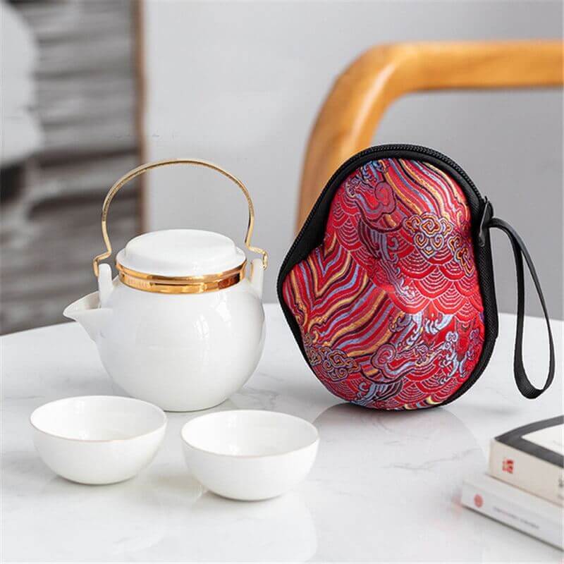 The Gourd Shape One Pot Two Cup Travel Tea Set