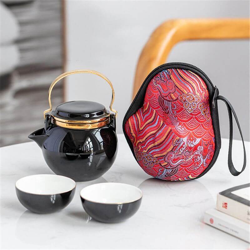 The Gourd Shape One Pot Two Cup Travel Tea Set