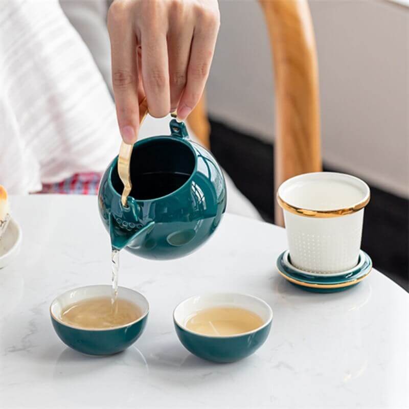 The Gourd Shape One Pot Two Cup Travel Tea Set