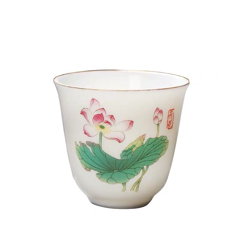 Hand-painted Lotus Leaf Tea Cup
